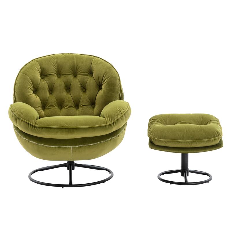 Velvet Swivel Accent Chair with Ottoman & Metal Legs (360° Rotation)