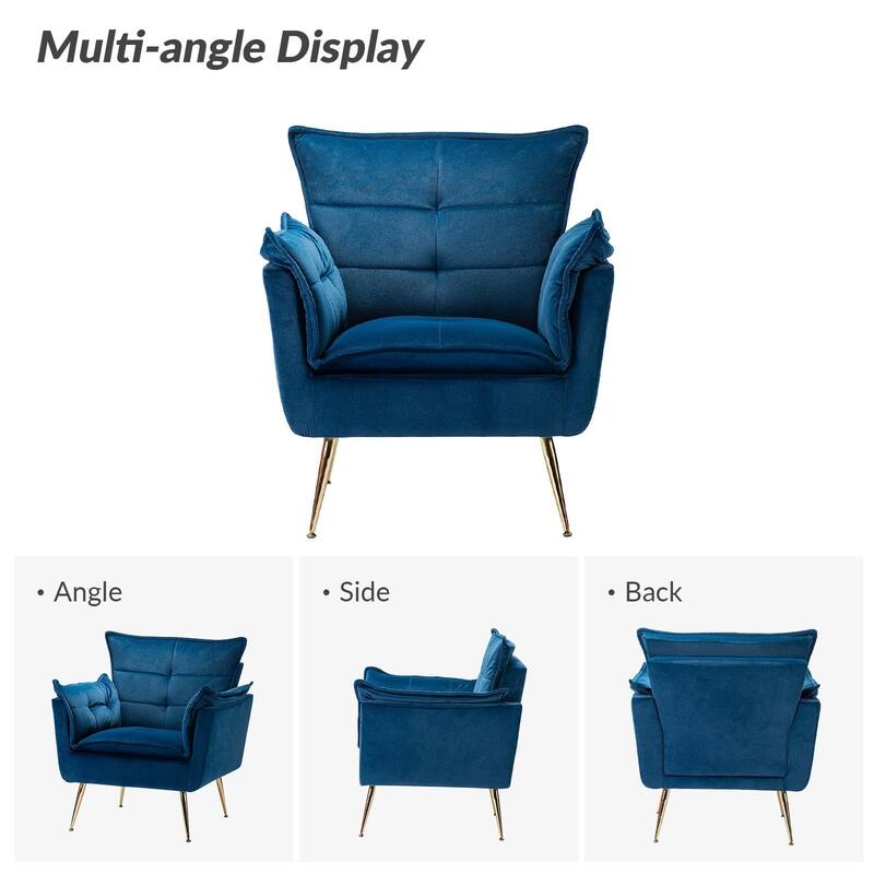 1ida Modern Velvet Tufted Accent Armchair with Gold Metal Legs Set of 2 by HULALA HOME