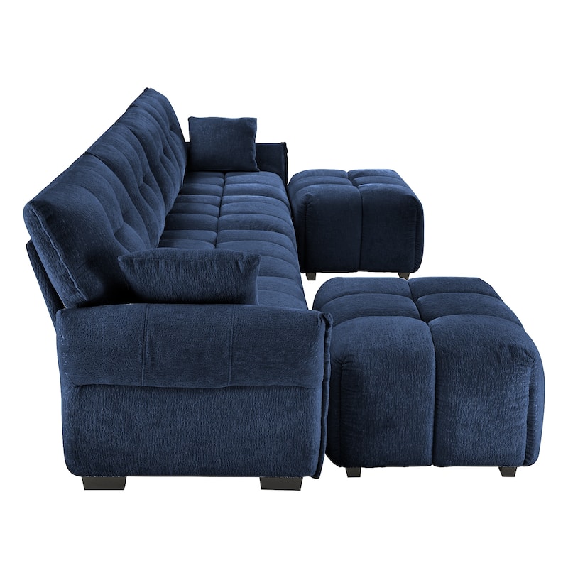 141.7" Chenille U-Shaped Sofa 6 Seater Upholstered Couch with 2 Ottomans for Living Room