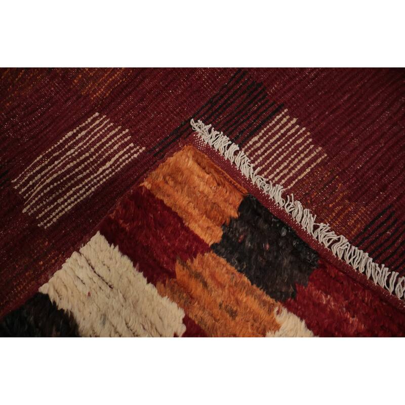 Hand Knotted Oriental 100% Wool Carpet Modern Geometric Red Moroccan Area Rug - 10' 2'' X 6' 9''