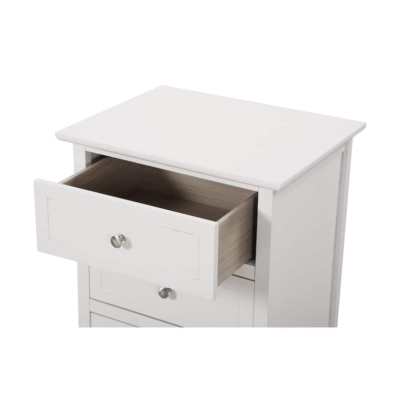 Compact White Nightstand with Three Drawers for Small Spaces