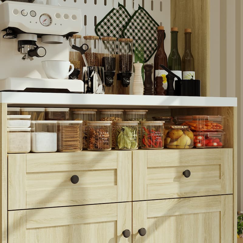 Tall Kitchen Pantry Cabinet Microwave Shelf and Storage Drawers Coffee Bar Cabinet Buffet Hutch Cabinet