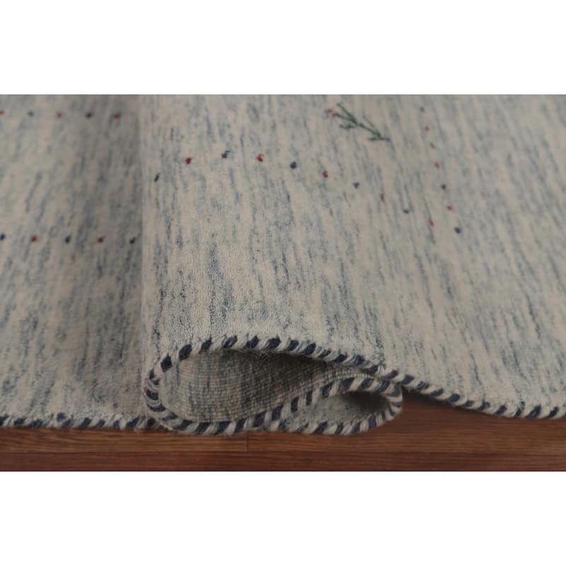 Tribal Beige Gabbeh Area Rug Hand-Knotted Wool Carpet - 9'0"x 11'7"