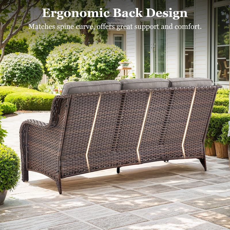 Pocassy Outdoor 6 Inch Sofa Glider Chairs Ottoman with Fire Table Set