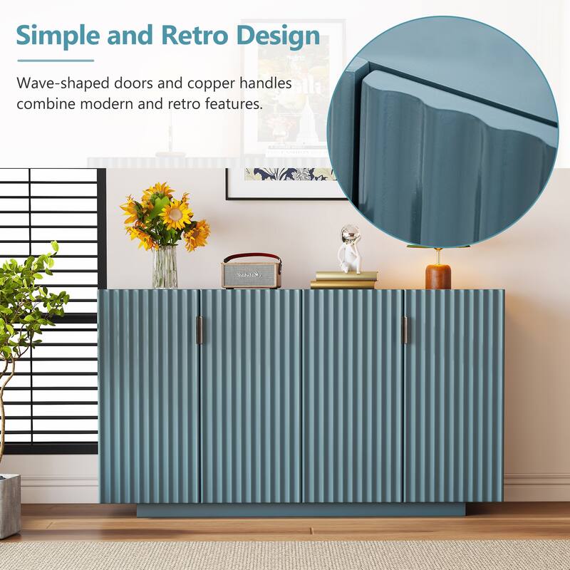 4 Wavy Doors Ample Storage Space Sideboard with Adjustable Shelves