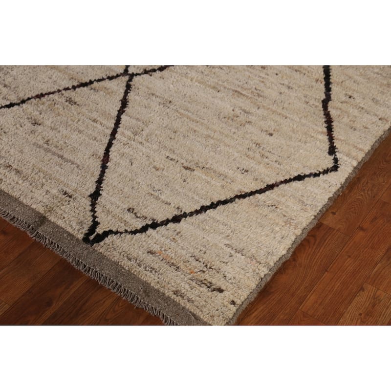 Trellis Geometric Moroccan Oriental Area Rug Handmade Wool Carpet - 6'6" x 9'8"