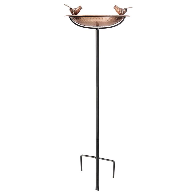 Pure Copper Bird Bath, Featuring Two Copper Birds, and a Multipronged Garden Pole By Good Directions