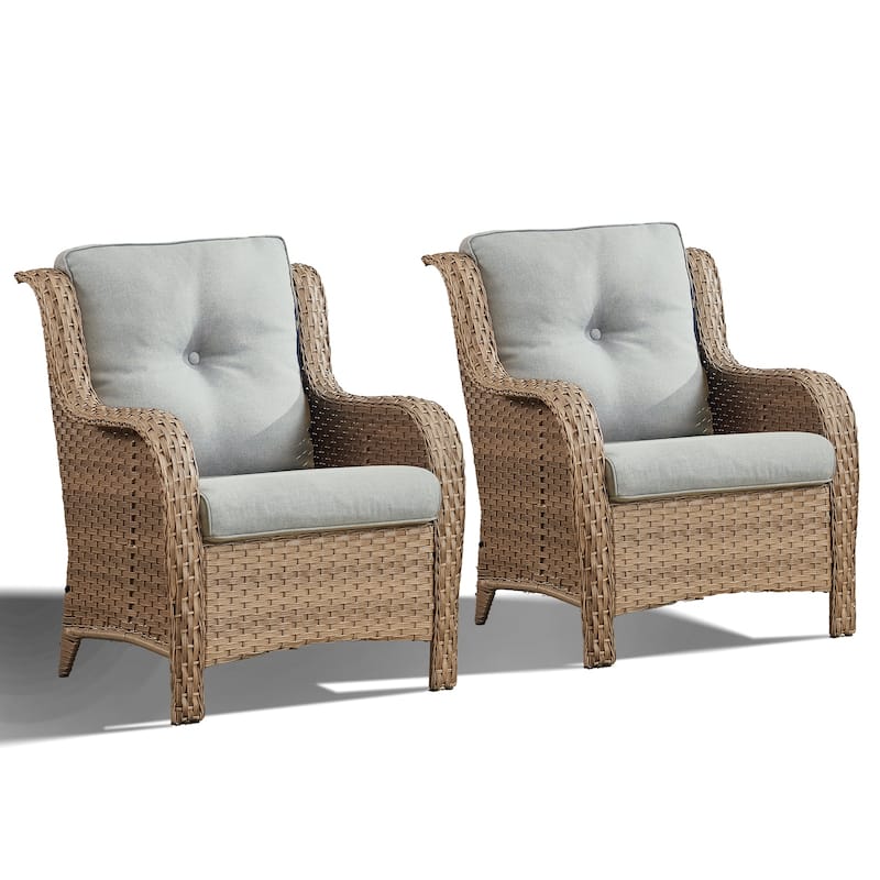 Outdoor Wicker High Back Club Chair with Cushions (Set of 2)