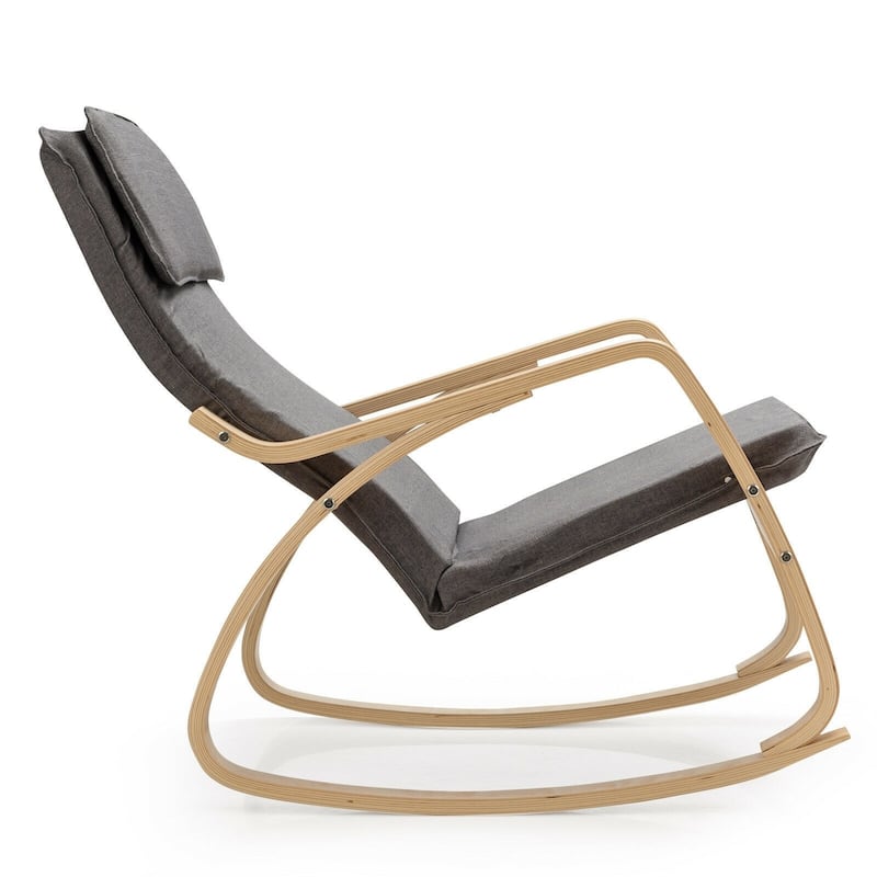 Wooden Rocking Chair with Cushion and High Backrest for Relaxation - Grey