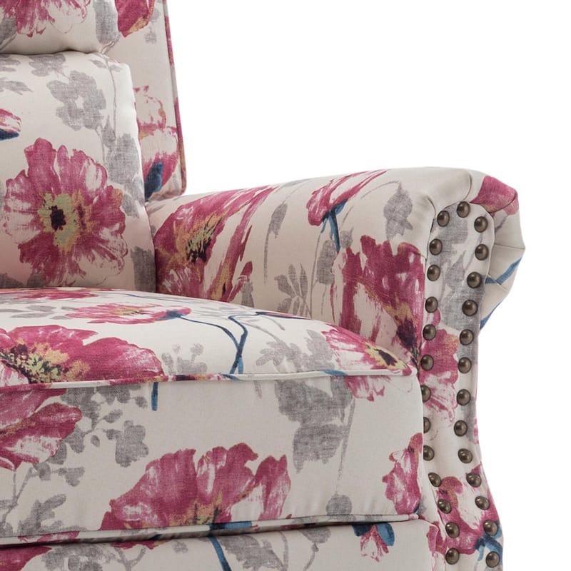 Mid-Century Nailhead PU Leather Linen Recliner