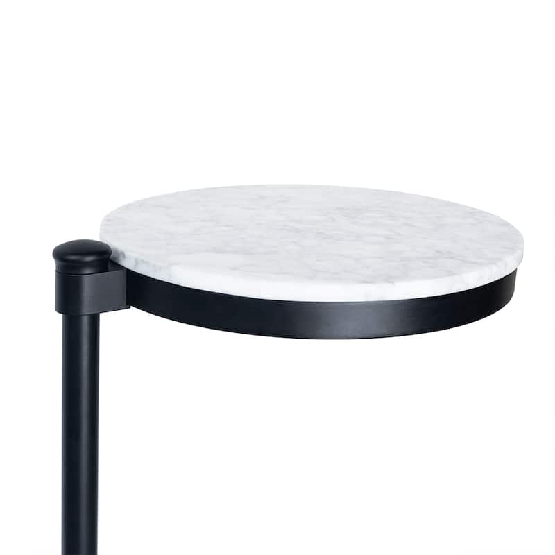 C Shaped Martini Drink Round Table with Black or Gold Metal Base, Carrara Marble or Tempered Glass top