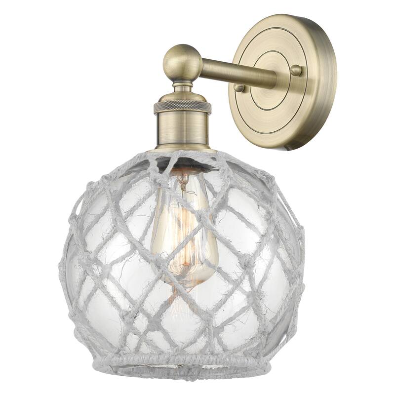 Innovations Lighting 616-1W-13-8 Farmhouse Rope Sconce Farmhouse Rope - Antique Brass / Clear Glass with White Rope