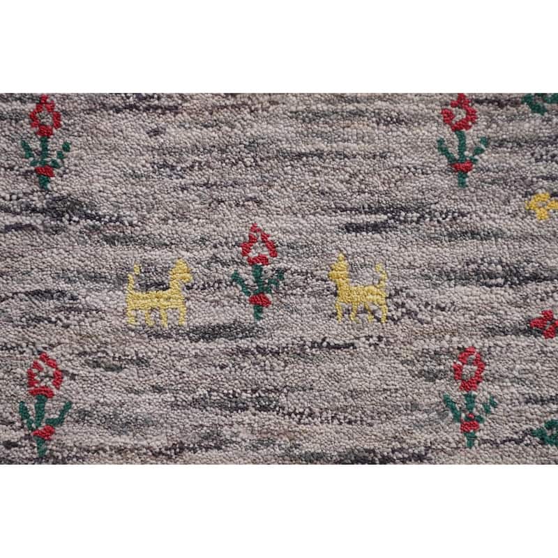 Striped Pink Gabbeh Oriental Area Rug Hand-Knotted Wool Carpet - 7'10" x 9'9"