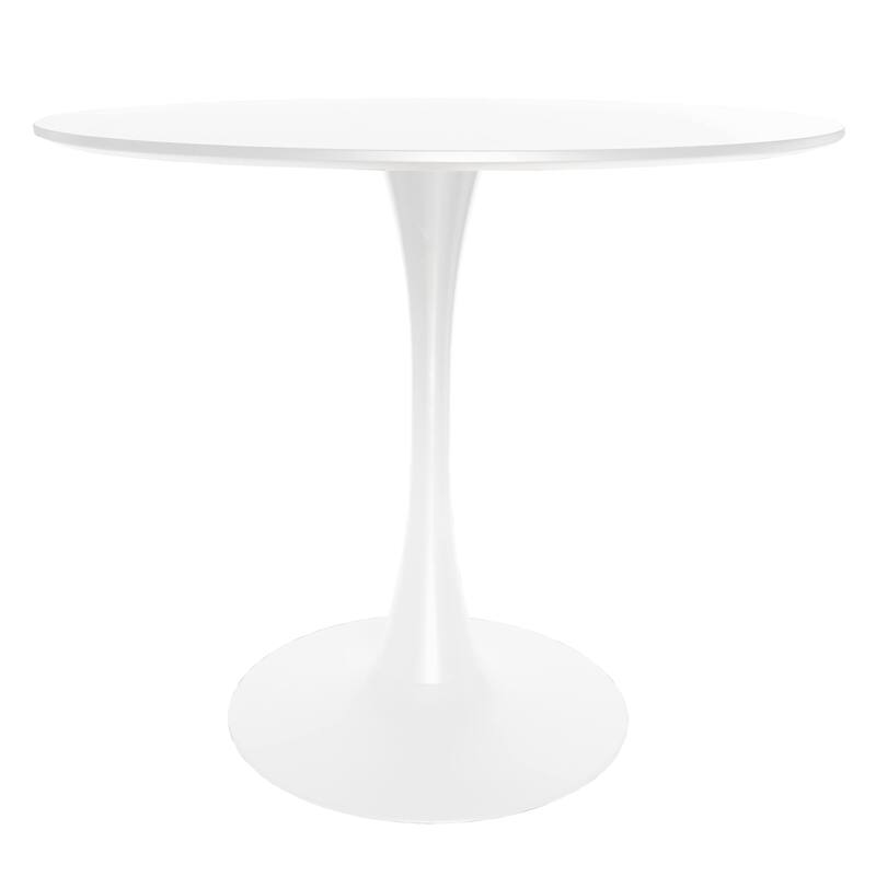 5-Piece Dining Set with 35-Inch Round Dining Table in White and 4 Side Chairs with Chrome Legs