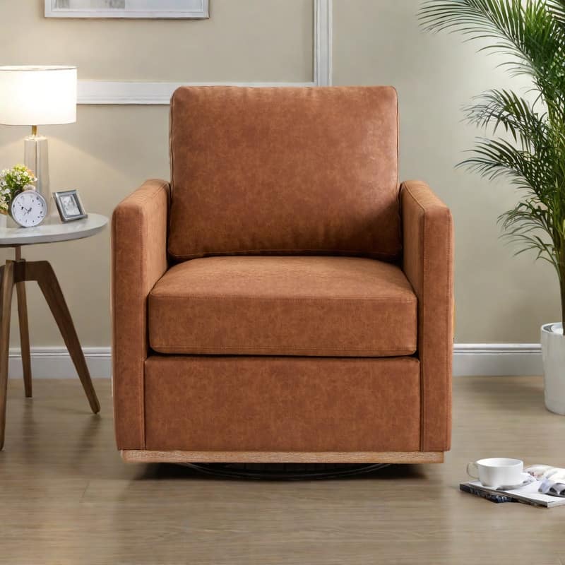 PU Swivel Accent Chair with 360° Rotation, Pocket Spring Cushion, and 300lb Capacity - Brown