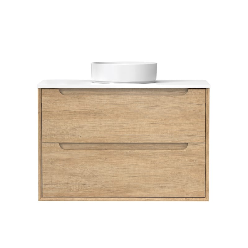 36" Solid Wood Bathroom Vanity with White Quartz Countertop Ceramic Square Sink - Round Sink