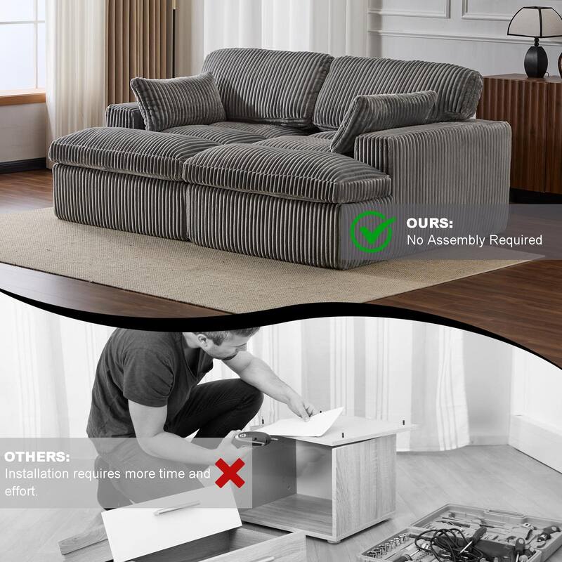 Double Chaise Lounge Sofa - Upholstered Sleeper Cloud Couch, No Assembly, Corduroy - Living Room, Bedroom