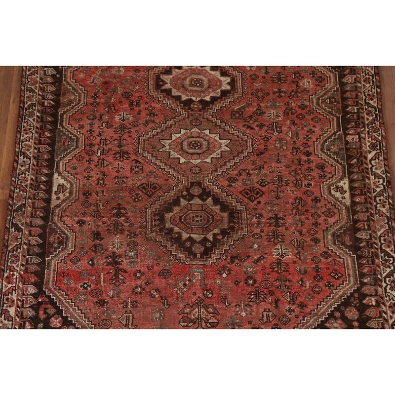 Vegetable Dye Qashqai Persian Antique Rug Hand-knotted Wool Carpet - 5'4"x 8'4"