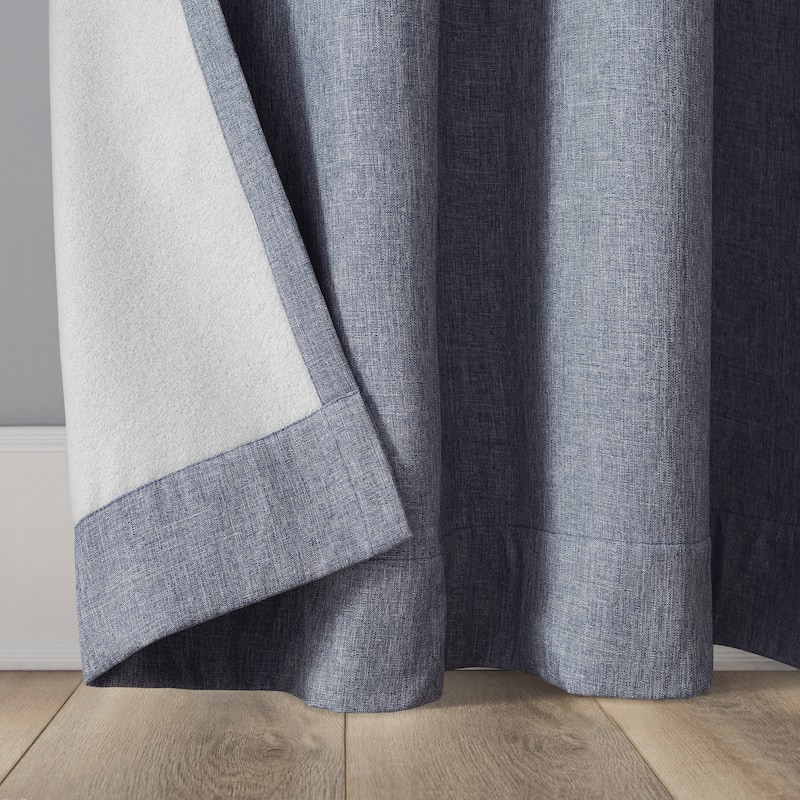 Sun Zero Tyrell Tonal Texture Draft Shield Fleece Insulated Total Blackout Grommet Curtain Panel, Single Panel