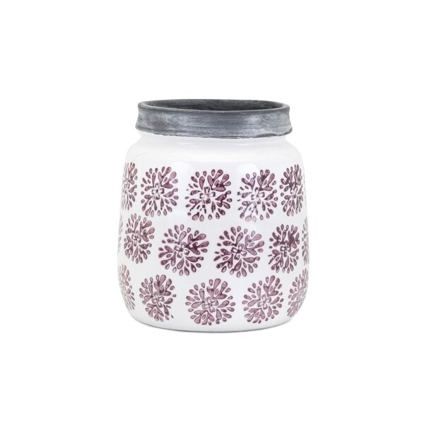 Small Teracotta Vase With Floral Pattern, Multicolor