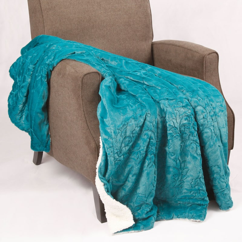 Embroidery Batik FauxFur Sherpa Throw Blanket