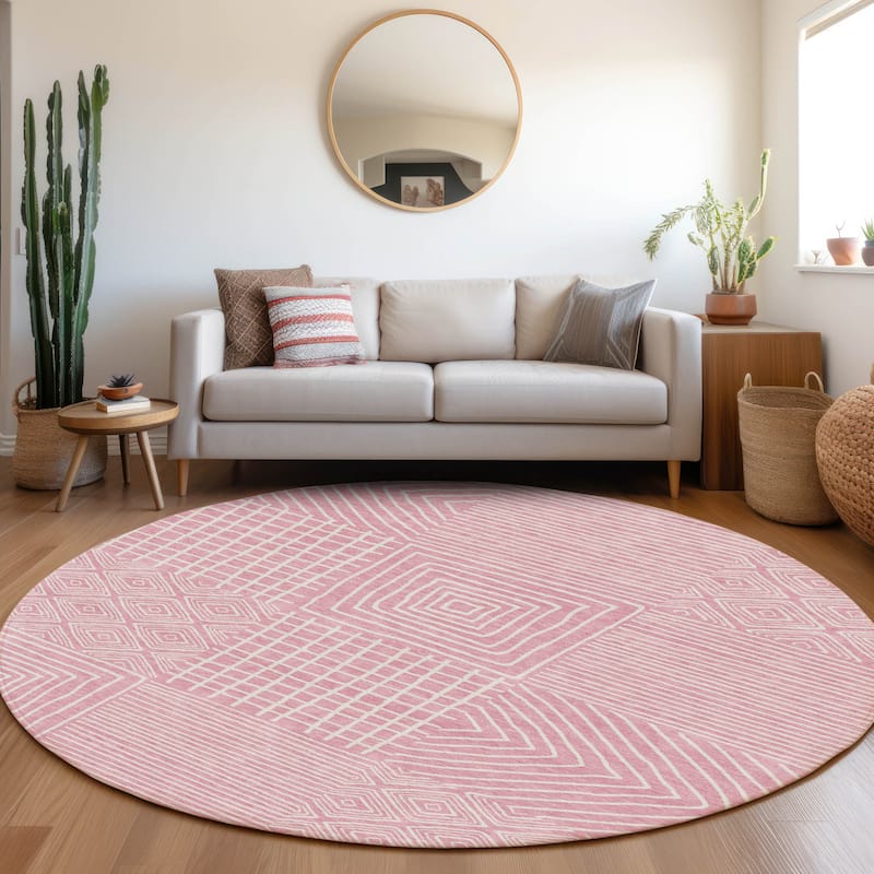 Machine Washable Indoor/ Outdoor Modern Mosaic Chantille Rug - Pink - 8' x 8'