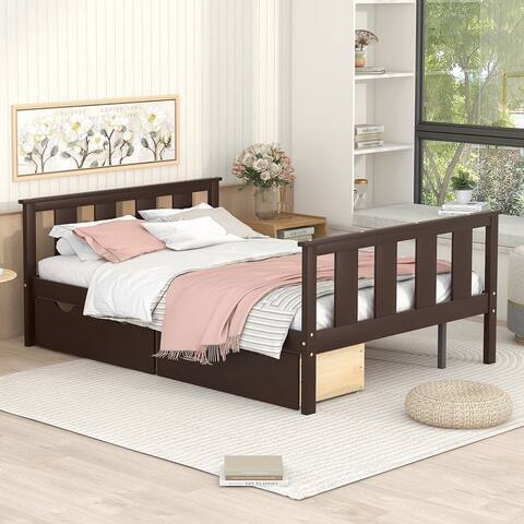 Twin Size Wood Platform Bed with Storage Drawers