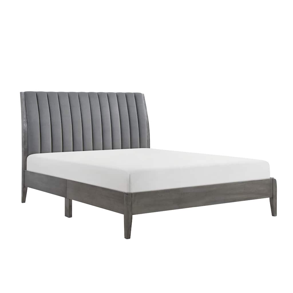 King Size Velvet Platform Bed with Upholstered Headboard and Solid Wood Legs