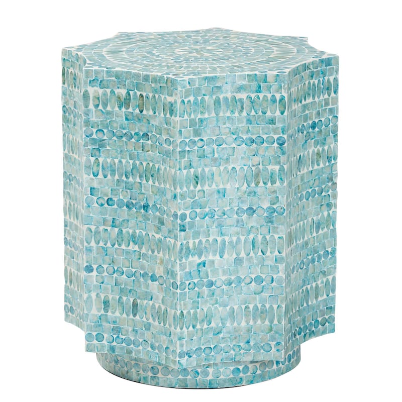 Olesia Modern Bohemian Blue Mother of Pearl End Table