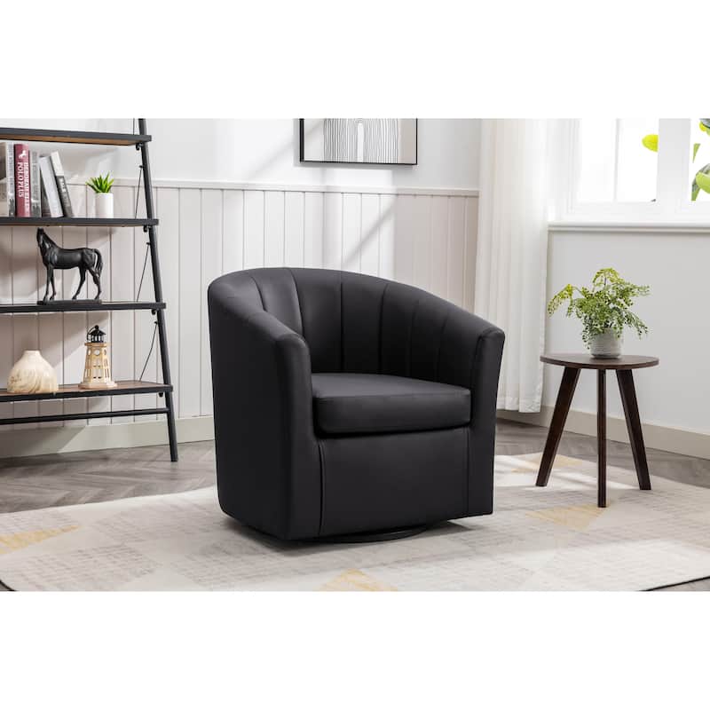 Porthos Home Manon Swivel Faux Leather Barrel Accent Chair with Removable Seat Cushion