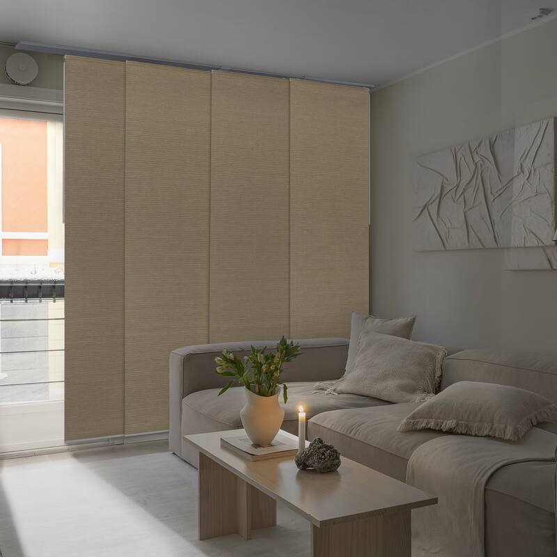 GoDear Design 99.99% Blackout & Sheer Natural Woven Adjustable Sliding Panel Track Blinds, Vertical Blinds, 45.8"- 86" W x 96" L