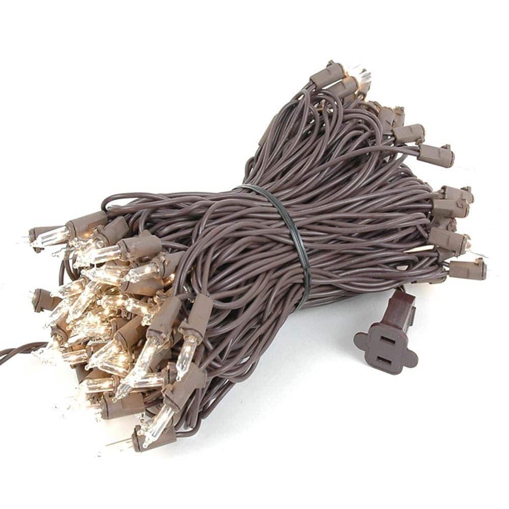 100 Light Christmas Mini Light Set, Brown Wire, 50' Long