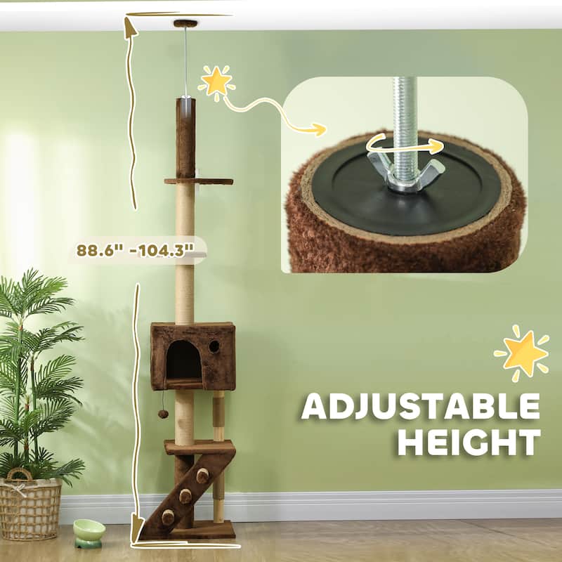 Adjustable Cat Tree 88"-104" with Condo, Platforms & Scratching Post - 18.9" W x 15.7" D x 88.6"H