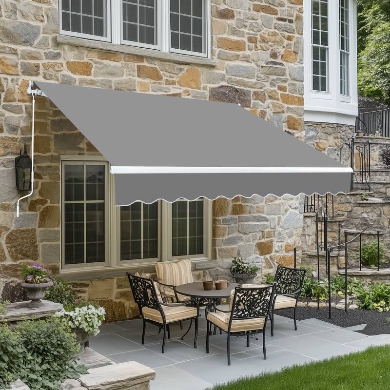 Retractable Outdoor Awning with Adjustable Slope Polyester Canopy Aluminum and Steel Frame Weather Resistant
