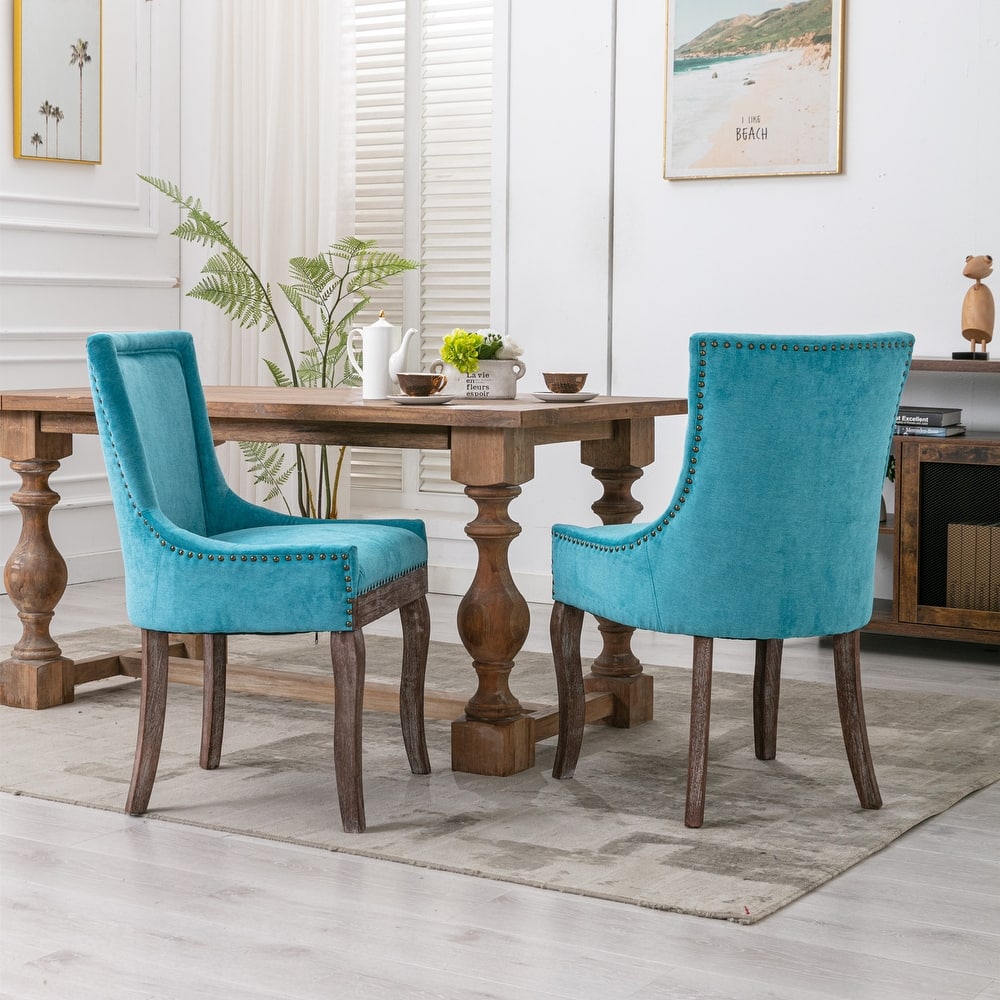 Roomfitters Fabric Dining Chairs Set of 2, Upholstered Side Chairs with Nailhead Trim and Solid Wood Legs
