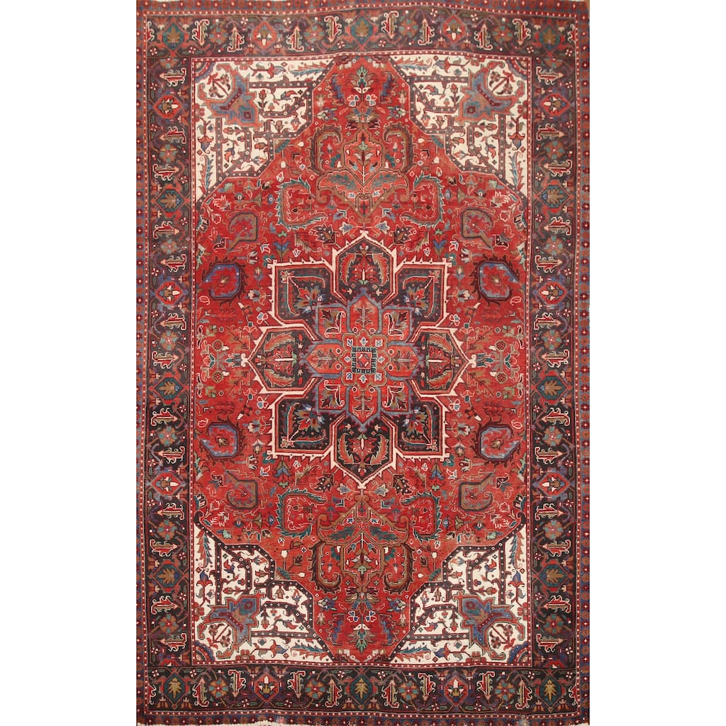 Hand Knotted Oriental 100% Wool Carpet Traditional Medallion Red Heriz Area Rug - 11' 0'' X 7' 8''
