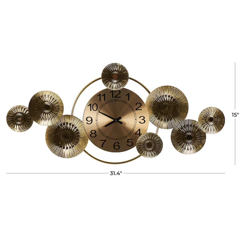 Stainless Steel Metal Decorative Wall Clock with Black Accents and Overlapping Discs - Gold - Roche River Decor