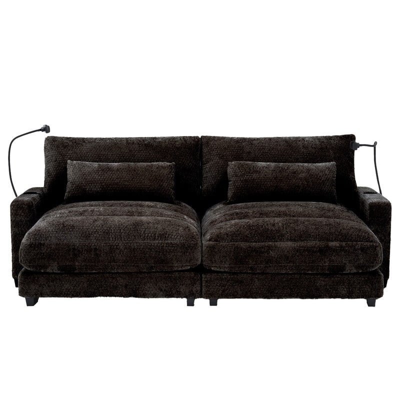 Chaise Lounge Chair Upholstered Modular Sofa with Cup & Phone Holders
