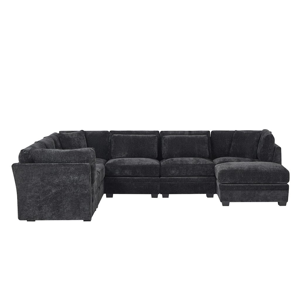 Christopher Knight Home - Verona 7-Piece Reversible Modular Fabric Sectional Sofa with Ottoman, Square Arms & Pillow Back