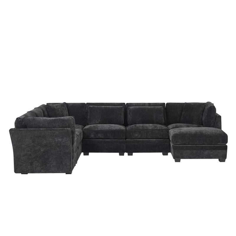 Christopher Knight Home - Verona 7-Piece Reversible Modular Fabric Sectional Sofa with Ottoman, Square Arms & Pillow Back