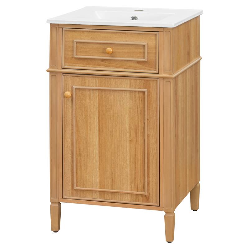 20-Inch Wood Bathroom Vanity with Sink, Solid Wood Legs, Adjustable Shelf, Tilt-Out Drawer,Modern Freestanding Cabinet