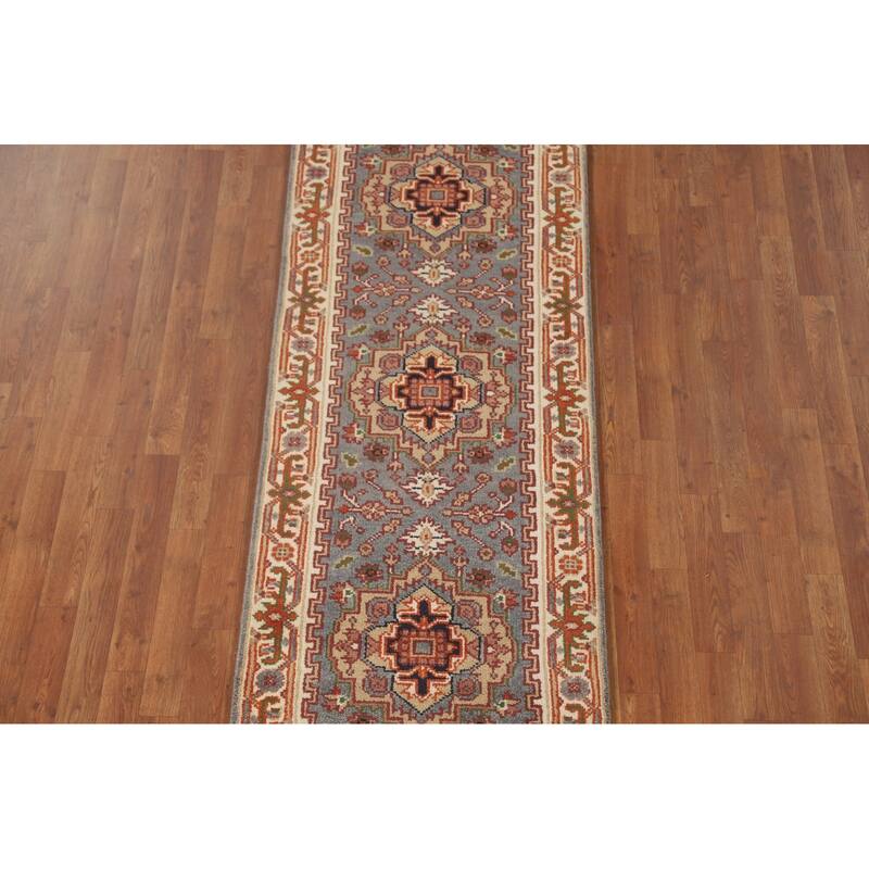 Gray Geometric Heriz Serapi Oriental Runner Rug Wool Carpet - 2'7" x 8'1"