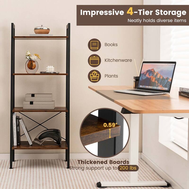 Costway 4-Tier Wood Ladder Shelf Ladder Bookcase Bookshelf Display