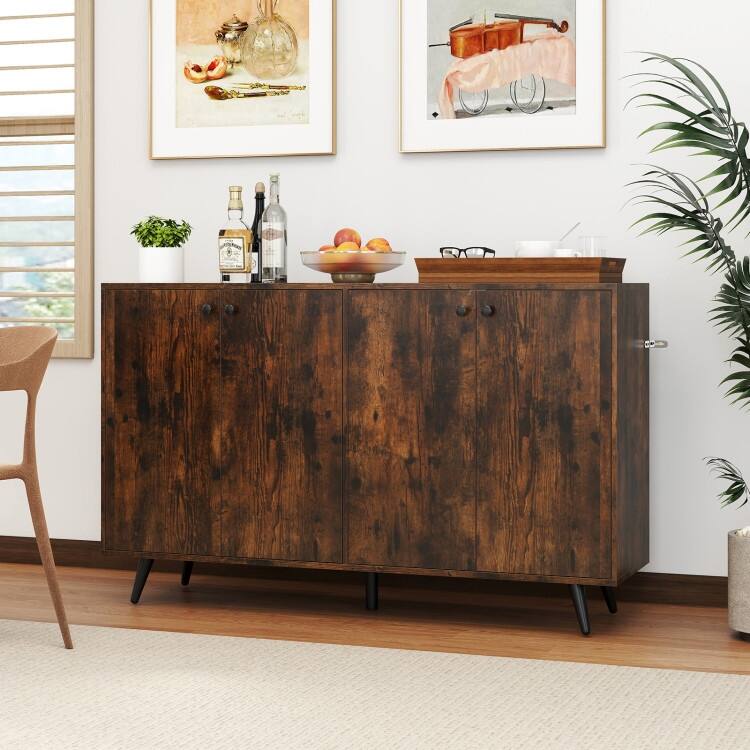 Buffet Sideboard with Adjustable Shelves 4 Doors and Modern Design - 50" x 15" x 31.5"