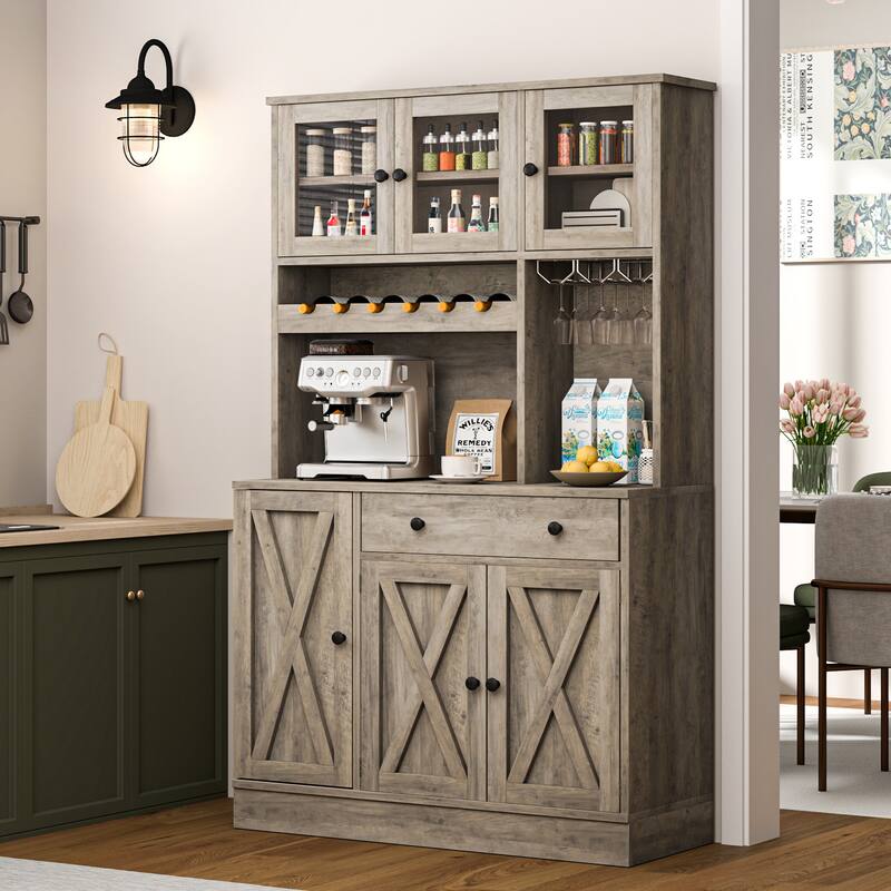 Moasis 71''H Kitchen Pantry Storage Cabinet with Power Outlet Tall Cabinet with Doors Shelves & Drawer Buffet Cabinet