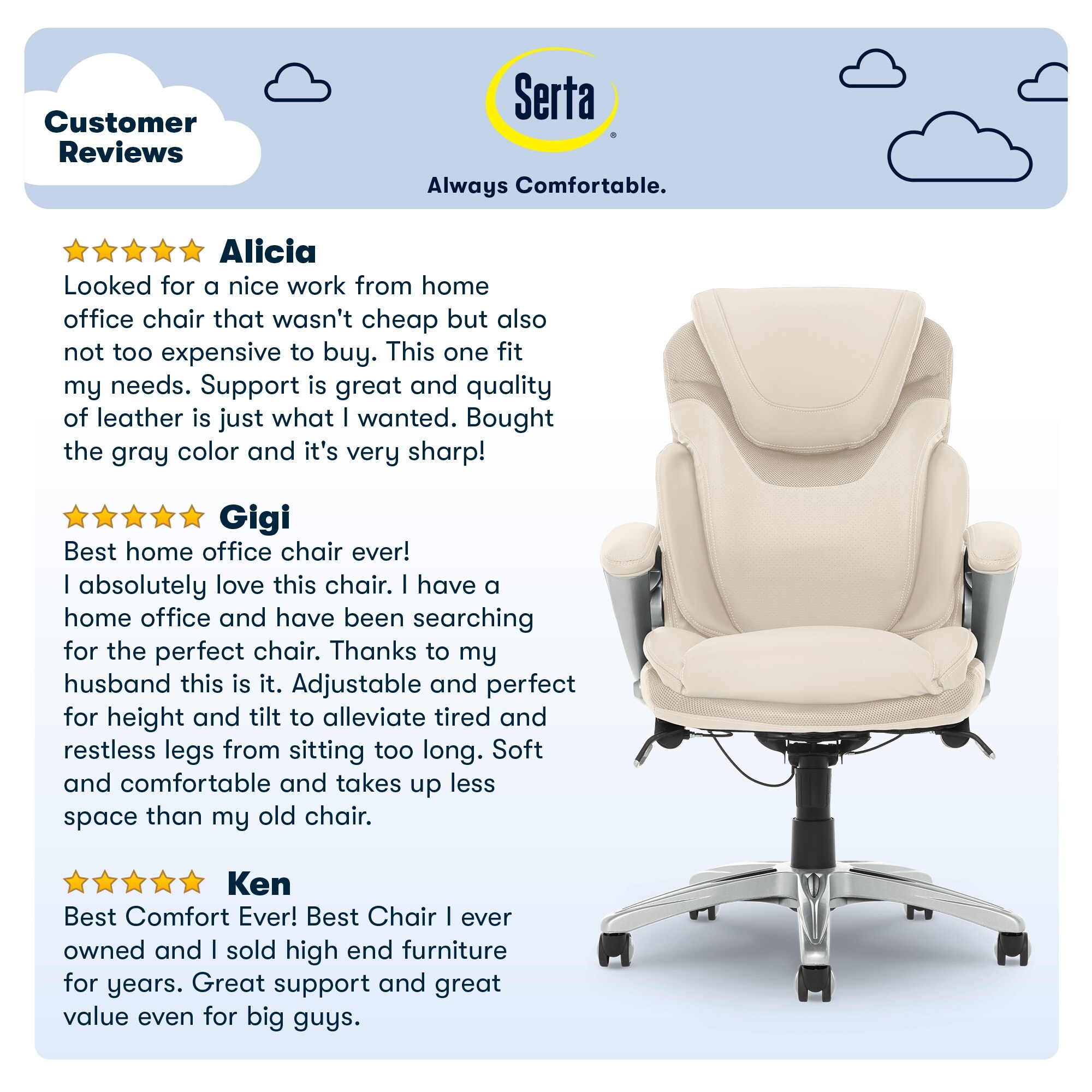Serta works executive office chair with air best sale technology