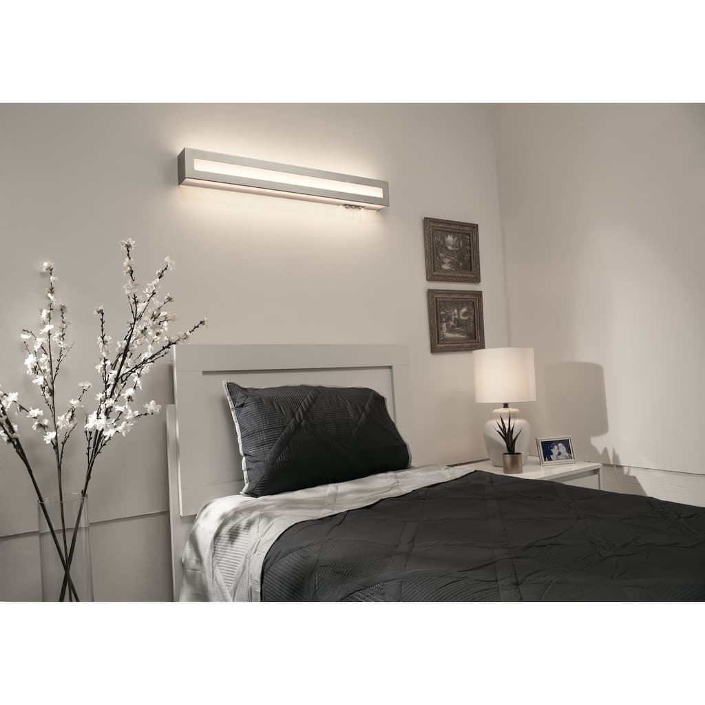 Hayes 4-feet Satin Nickel LED Overbed Fixture, White Acrylic Shade