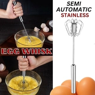 14 Semi Automatic Hand Push Whisk Blending and Whisking Tool - Silver