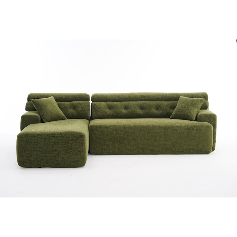 105" Wood Grain Chenille 3-Seater Sectional Sofa with Chaise Lounge and 2 Pillows