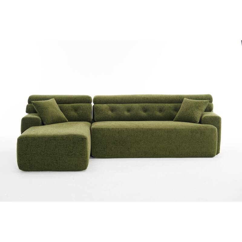 Modern Chenille Convertible L-Shaped 4-Seater Modular Sectional Sofa with 2 Pillows for Apartment Living Room